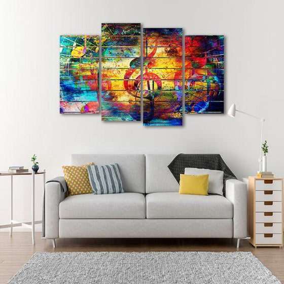 Musical Notes 4 Panels Abstract Canvas Wall Art Living Room