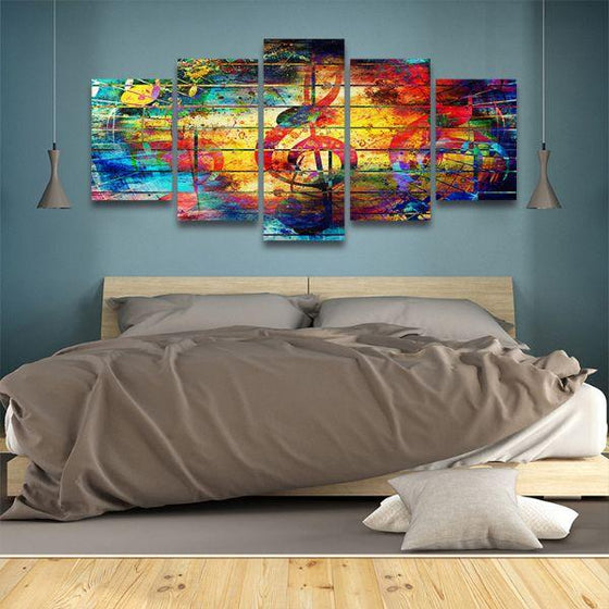 Musical Notes Abstract 5-Panel Canvas Wall Art Bedroom