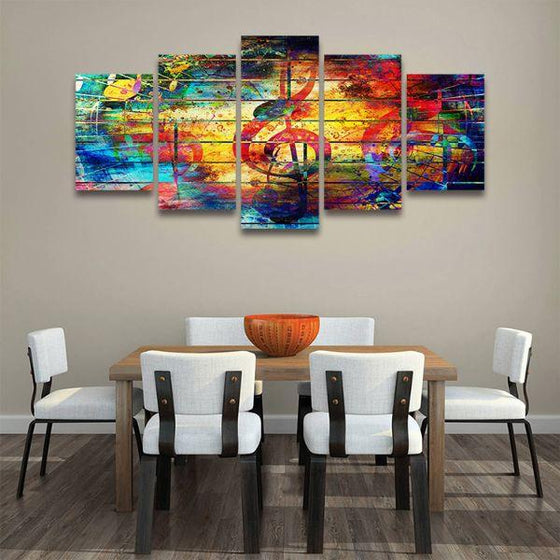 Musical Notes Abstract 5-Panel Canvas Wall Art Dining Room