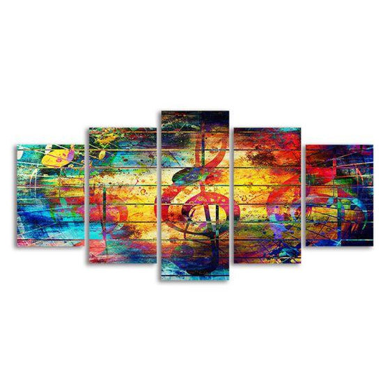 Musical Notes Abstract 5-Panel Canvas Wall Art