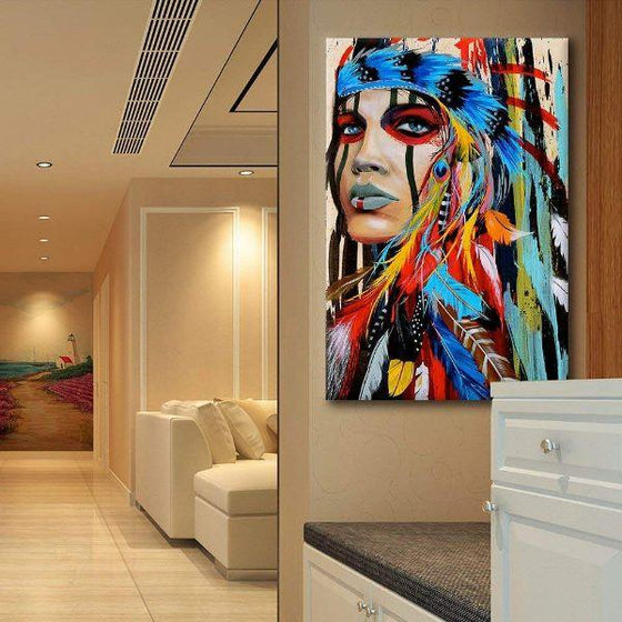 Colorful Native American Girl Canvas Art