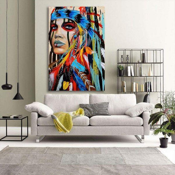 Colorful Native American Girl Canvas Art