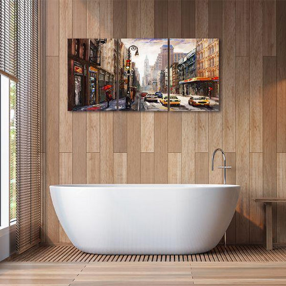 New York City Street View 3-Panel Canvas Wall Art Bathroom