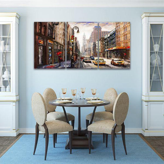 New York City Street View 3-Panel Canvas Wall Art Dining Room