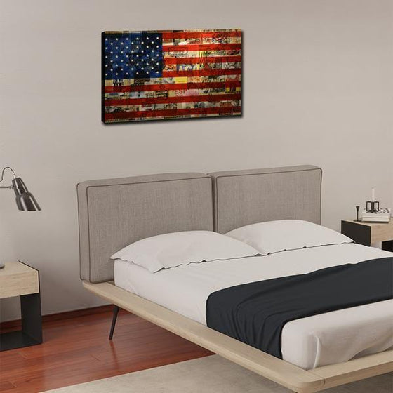Newspaper American Flag Wall Art Bedroom