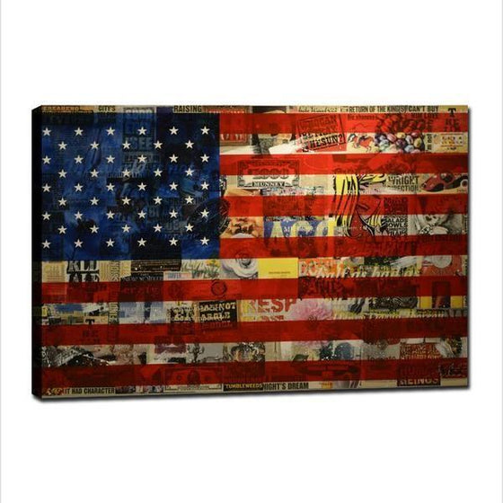 Newspaper American Flag Wall Art Canvas