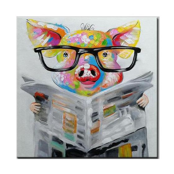 Hand Painted Smart Hipster Pig Canvas Art