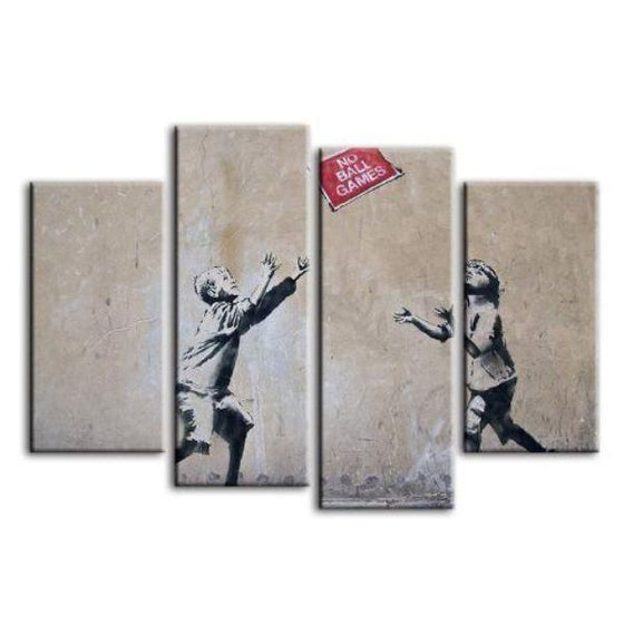 No Ball Games By Banksy 4 Panels Canvas Wall Art