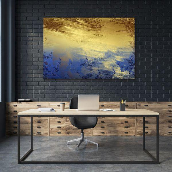 Splashes of Blue & Gold Canvas Wall Art Office