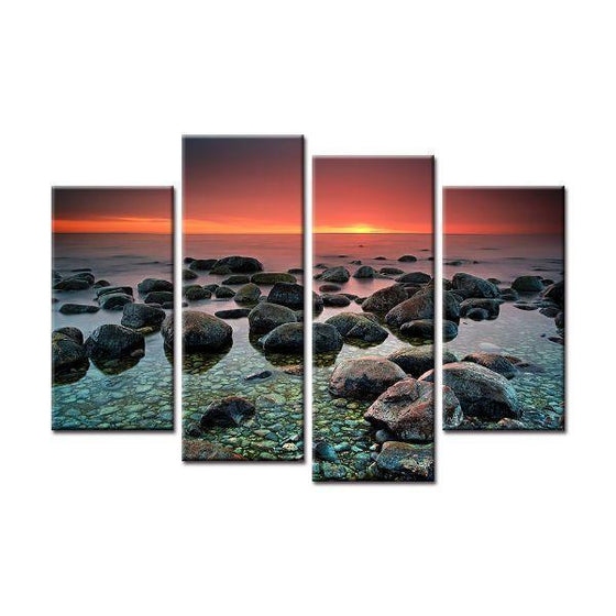 Ocean Rocks & Sunset View Canvas Wall Art