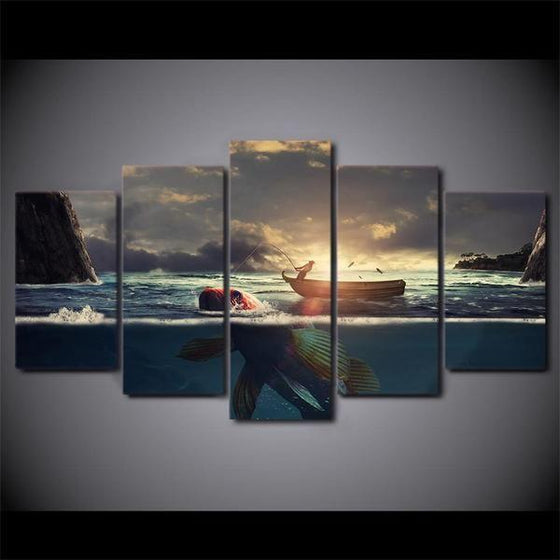 Fish Under The Sunset Sky Canvas Wall Art Prints