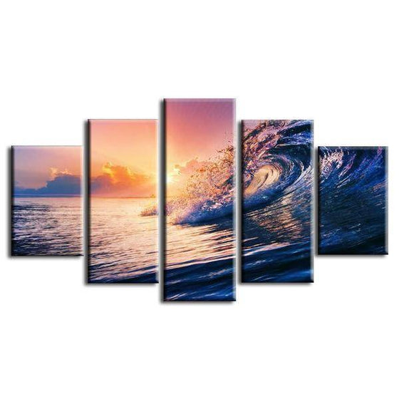 Ocean Wave Sunset Canvas Wall Art