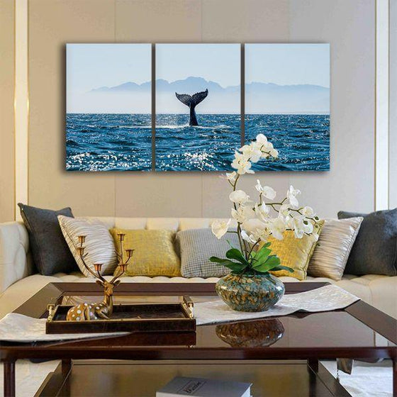 Ocean & Whale's Tale 3 Panels Canvas Wall Art Living Room