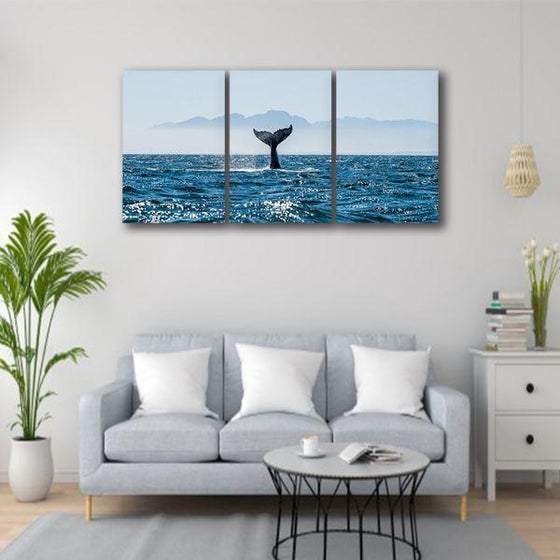 Ocean & Whale's Tale 3 Panels Canvas Wall Art Print
