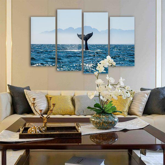Ocean & Whale's Tale 4 Panels Canvas Wall Art Living Room