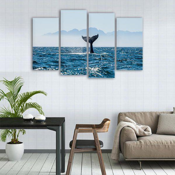 Ocean & Whale's Tale 4 Panels Canvas Wall Art Set