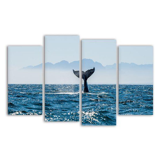 Ocean & Whale's Tale 4 Panels Canvas Wall Art