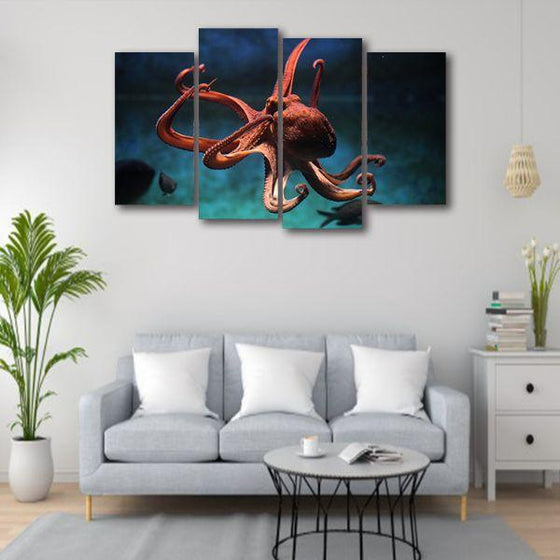 Amazing Octopus 4 Panels Canvas Wall Art Living Room