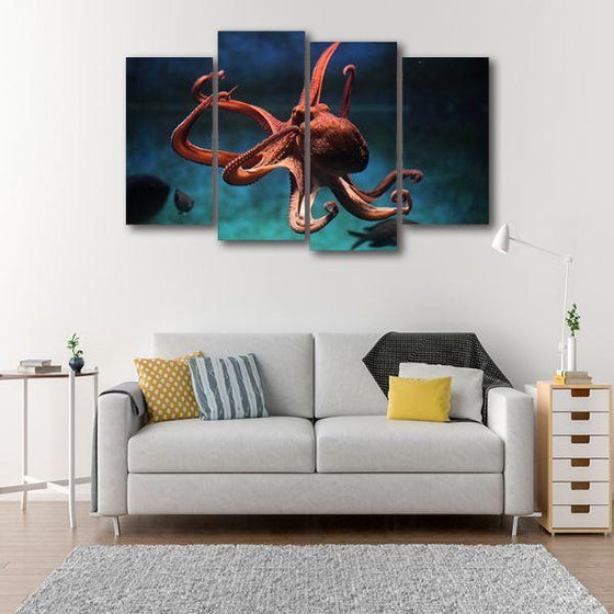 Amazing Octopus 4 Panels Canvas Wall Art Prints