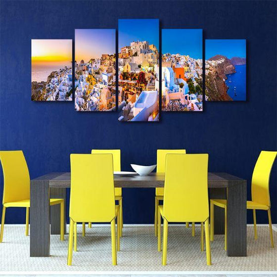 Oia Town View Santorini 5 Panels Canvas Wall Art Dining Room