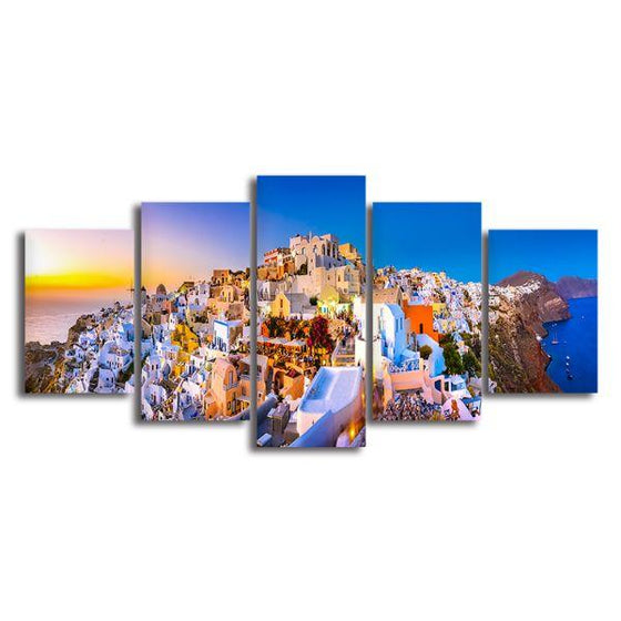 Oia Town View Santorini 5 Panels Canvas Wall Art