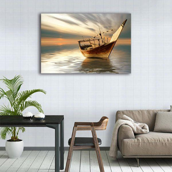 Old Boat In The Sea 1 Panel Canvas Wall Art Decor