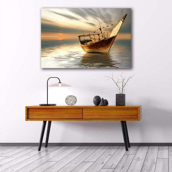 Old Boat In The Sea 1 Panel Canvas Wall Art Print