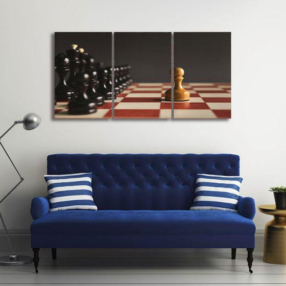 One Pawn Standing 3 Panels Canvas Wall Art Decor