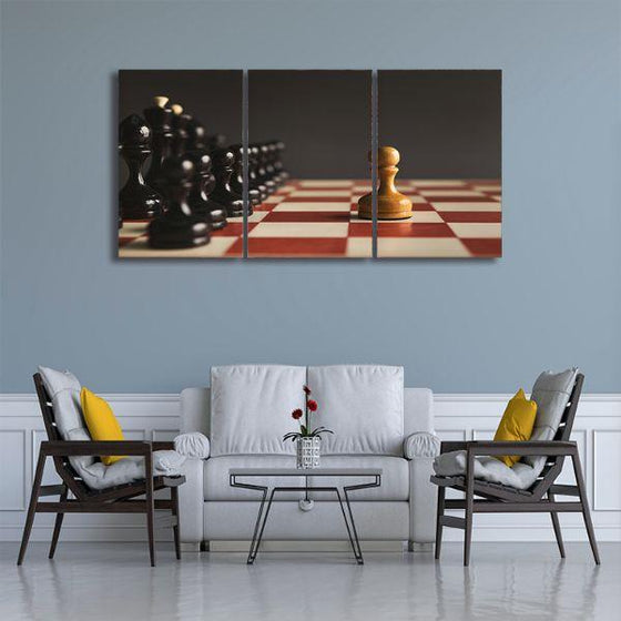 One Pawn Standing 3 Panels Canvas Wall Art Living Room