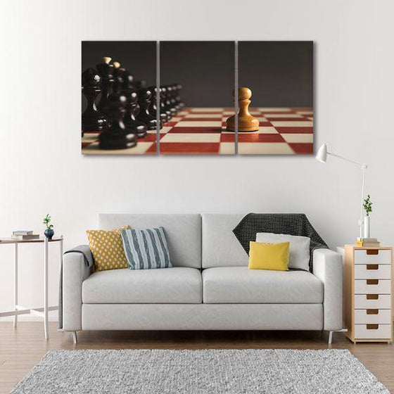 One Pawn Standing 3 Panels Canvas Wall Art Print