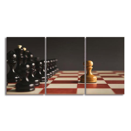 One Pawn Standing 3 Panels Canvas Wall Art