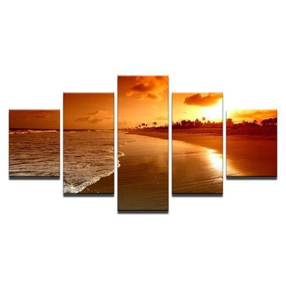 Orange Sunset Beach View Canvas Wall Art