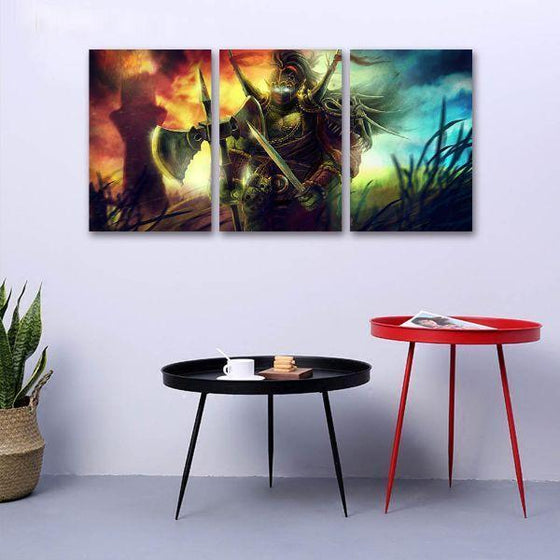 Orc In A Battlefield 3 Panels Canvas Wall Art Decor