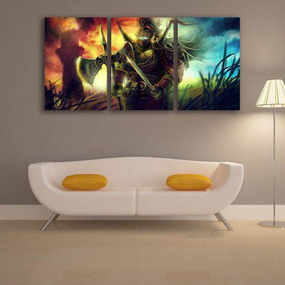 Orc In A Battlefield 3 Panels Canvas Wall Art Set