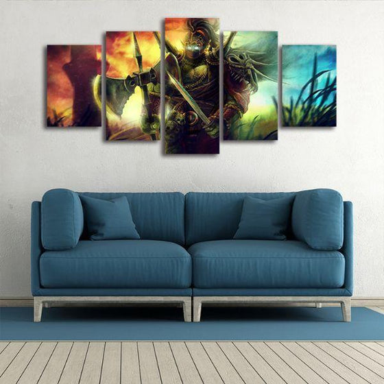 Orc In A Battlefield 5 Panels Canvas Wall Art Living Room