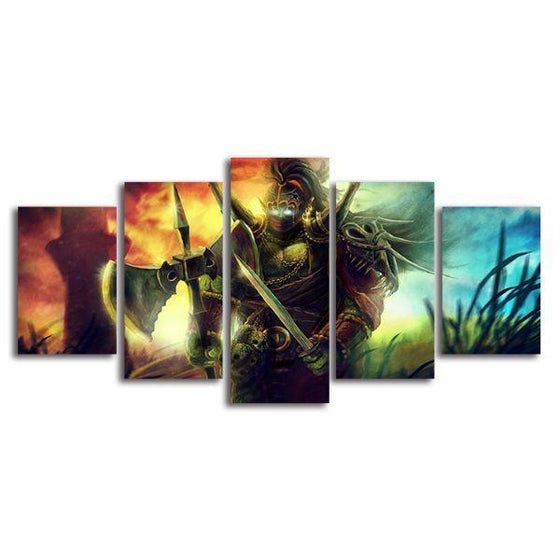 Orc In A Battlefield 5 Panels Canvas Wall Art