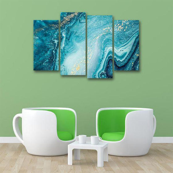 Aquatic Hues Abstract 4 Panels Canvas Wall Art Office