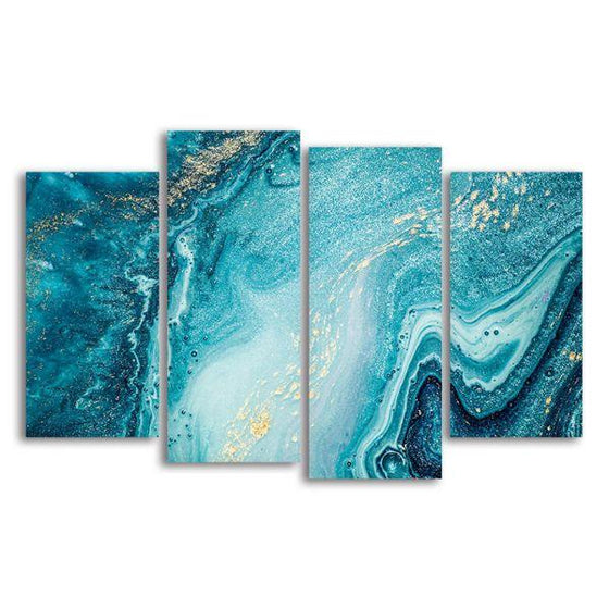 Aquatic Hues Abstract 4 Panels Canvas Wall Art