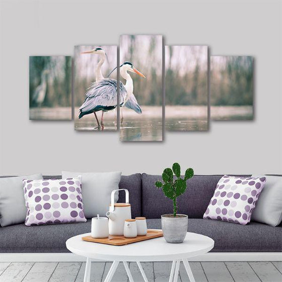 Pair of Blue Herons 5 Panels Canvas Wall Art Prints