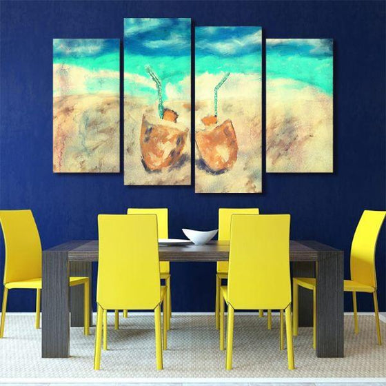Pair Of Coconut Juice 4 Panels Canvas Wall Art Dining Room