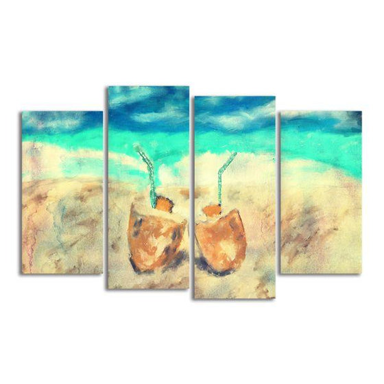 Pair Of Coconut Juice 4 Panels Canvas Wall Art