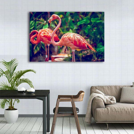Pair Of Pink Flamingos 1 Panel Canvas Wall Art Decor