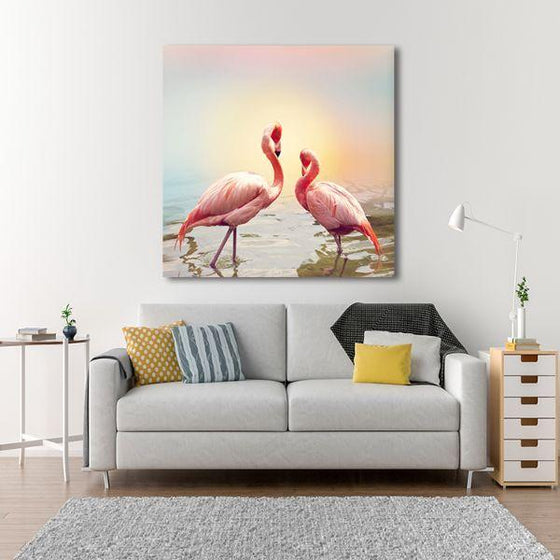 Pair Of Pink Flamingos Canvas Wall Art Living Room