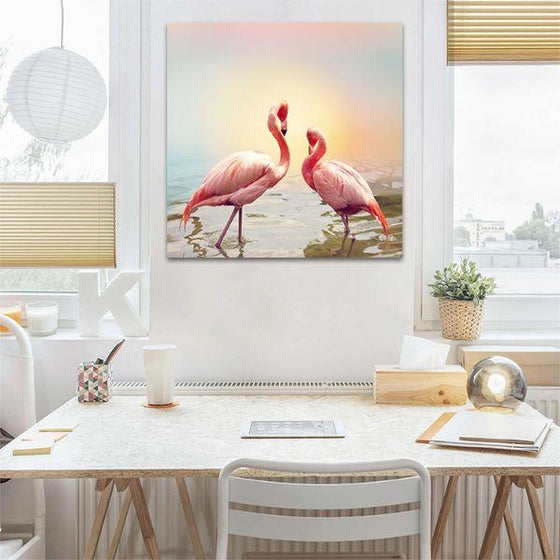 Pair Of Pink Flamingos Canvas Wall Art Office