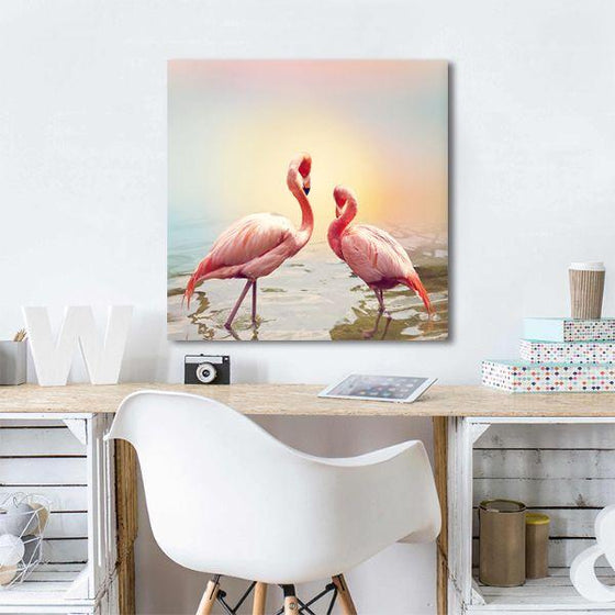 Pair Of Pink Flamingos Canvas Wall Art Print