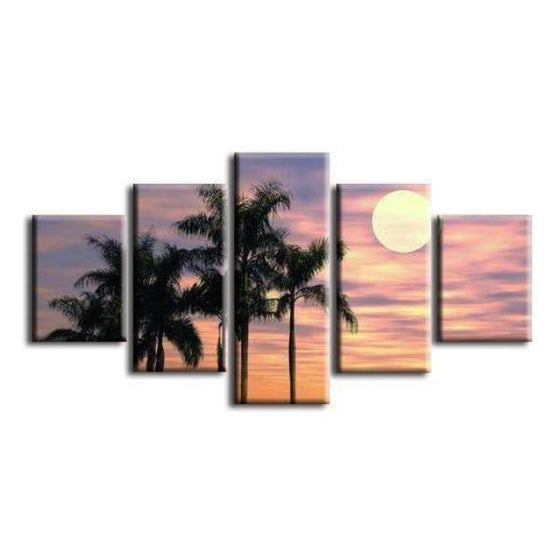 Palm Trees And Moon Sunset Canvas Wall Art