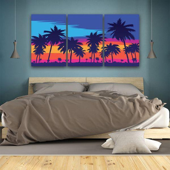 Palm Trees Silhouette 3 Panels Canvas Wall Art Bed Room