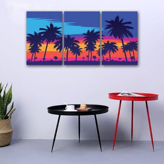 Palm Trees Silhouette 3 Panels Canvas Wall Art Decor