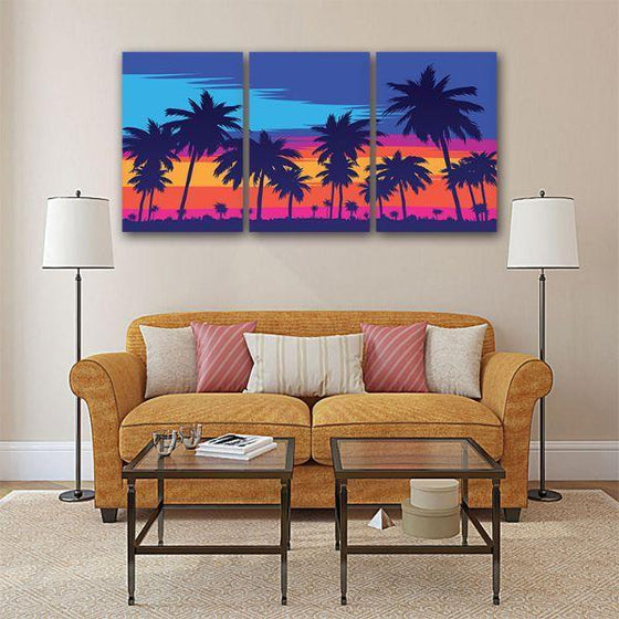 Palm Trees Silhouette 3 Panels Canvas Wall Art Living Room