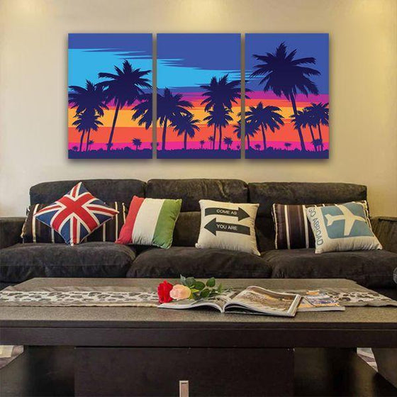 Palm Trees Silhouette 3 Panels Canvas Wall Art Set